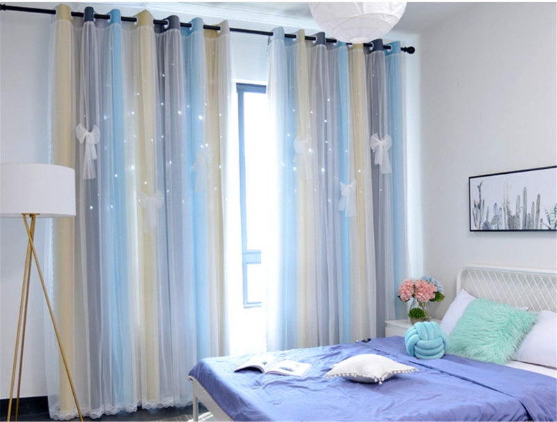 Yancorp Curtains for Girls Bedroom Kids Room Curtain Colorful Window Nursery Curtain 63 inches Length Room Darkening Grommet 2 Layers (Gray Blue, W52 X L63) - Image 2